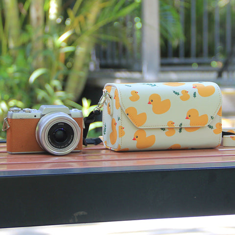 Yellow Duck Pu Leather Camera Bag For Fujifilm X Canon G Olympus Pen Compact Vintage Design Camera Cases Bags & Covers
