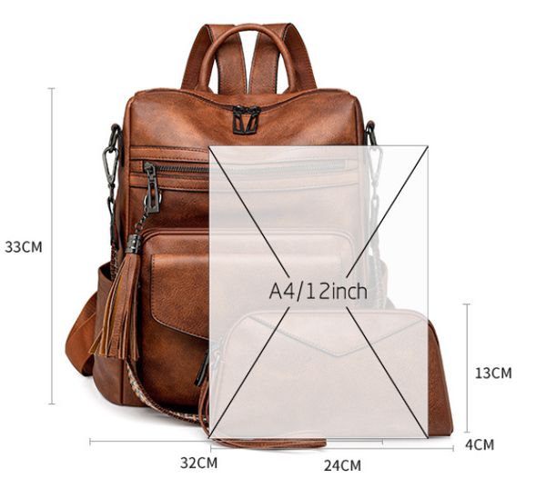 Black Women's Retro Pu Leather Backpack Dual Color Tassel Design Winter High End Style Women Backpacks