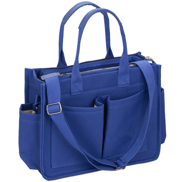 Blue Stylish Women's Large Canvas Tote Bag 15.3In Laptop Mommy With Crossbody Strap Women's Bags & Handbags