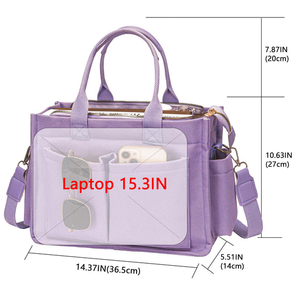 Blue Stylish Women's Large Canvas Tote Bag 15.3In Laptop Mommy With Crossbody Strap Women's Bags & Handbags