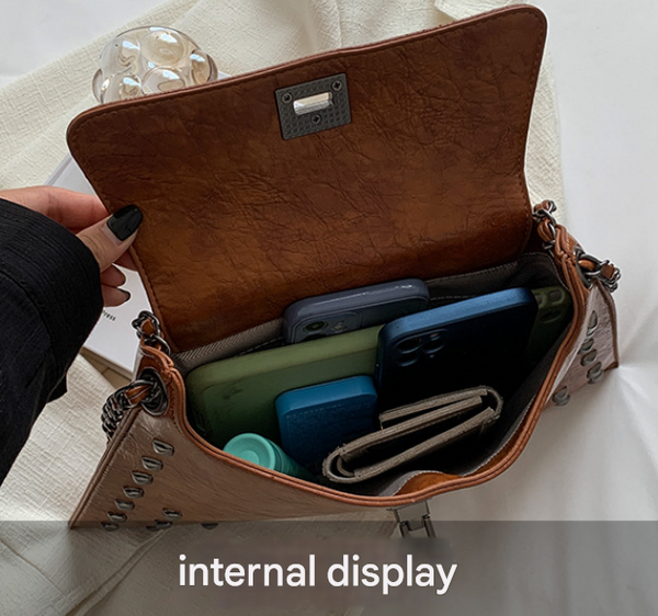 Black Women's Retro Studded Envelope Shoulder Bag Chain Strap Crossbody Tote In Four Colors Women's Bags & Handbags