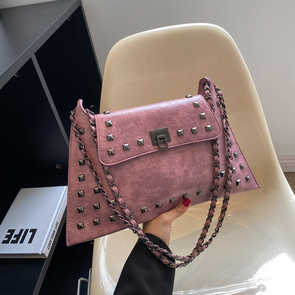 Pink Women's Retro Studded Envelope Shoulder Bag Chain Strap Crossbody Tote In Four Colours Women's Bags & Handbags
