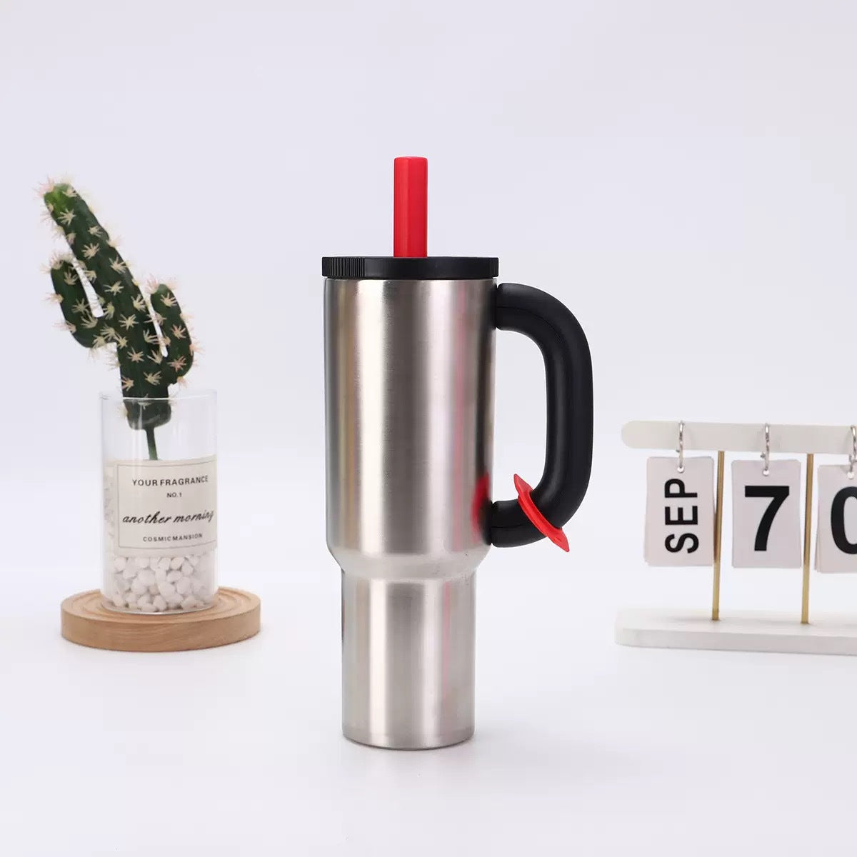 Steel Color 40Oz Macron Stainless Insulated Tumbler With Handle And Straw 14.8 X 10.5 28 Cm Vacuum Flasks & Mugs