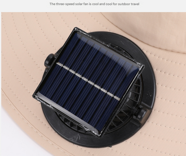 Khaki Outdoor Solar Fan Sun Hat Large Brim Fishing Hiking With Neck Cape Hats & Headwear