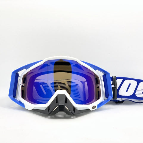 Blue White Frame And Sheet Motocross Goggles Durable Off Road Motorcycle Riding Eye Protection With Lens Eyewear