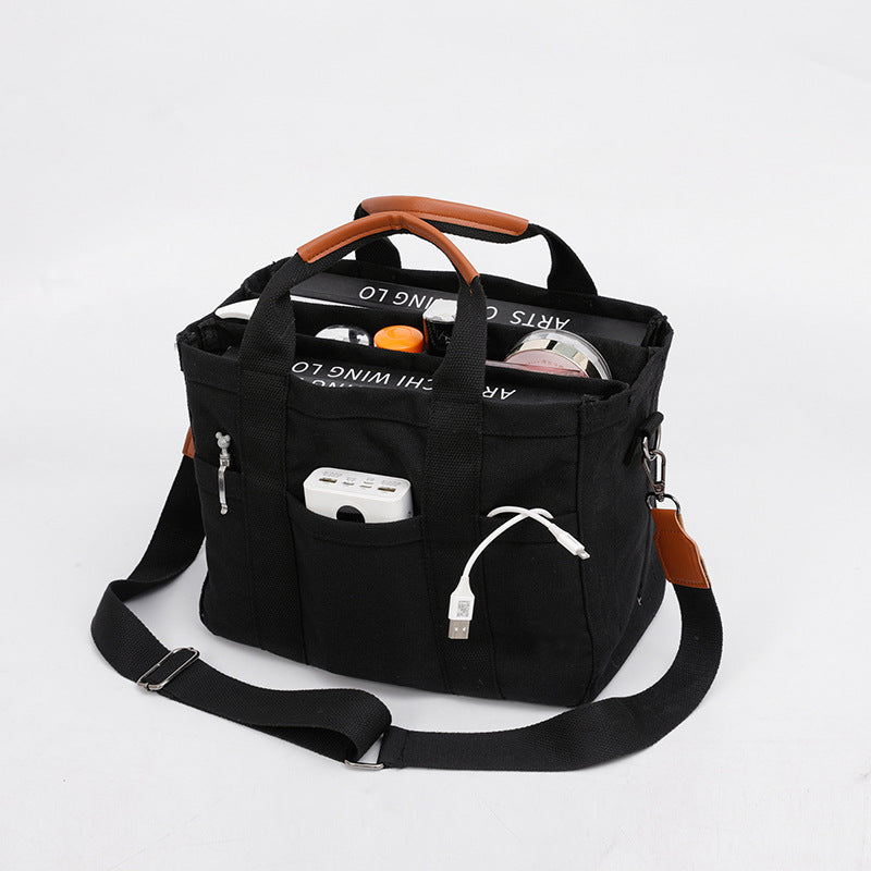 Black Stylish Multi Functional Mommy Diaper Bag Durable Canvas Tote Nappy Bags