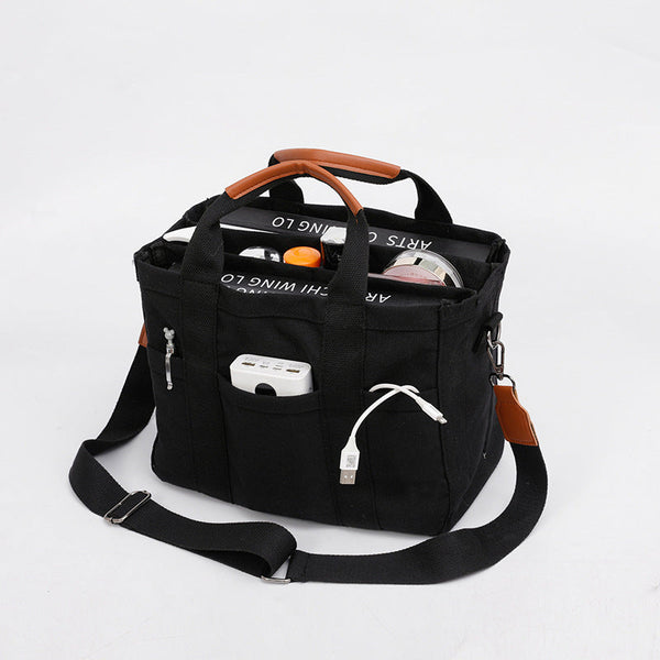 Black Stylish Multi Functional Mommy Diaper Bag Durable Canvas Tote Nappy Bags