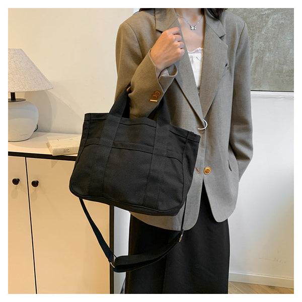 Black Stylish Multi Functional Mommy Diaper Bag Durable Canvas Tote Nappy Bags