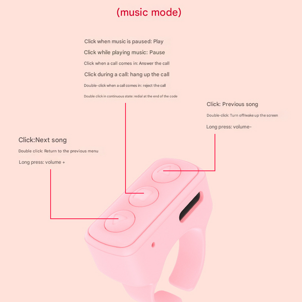 2 Piece Pink Bluetooth Video Controller 3 Button Remote For Tiktok And Page Scrolling