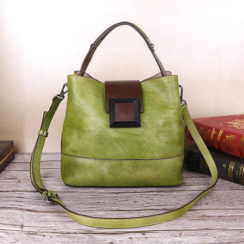 Green Leather Handbag Elegant Multi Functional Design Women's Bags & Handbags