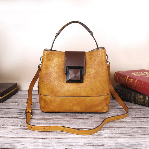 Yellow Leather Handbag Elegant Multi Functional Design Women's Bags & Handbags