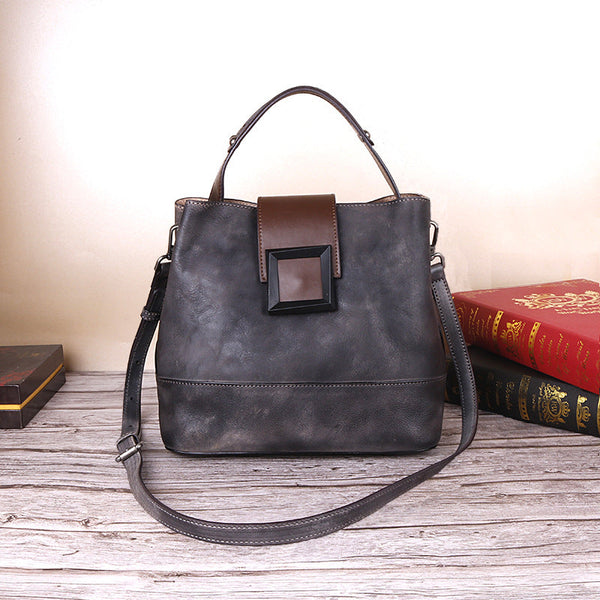 Grey Leather Handbag Elegant Multi Functional Design Women's Bags & Handbags