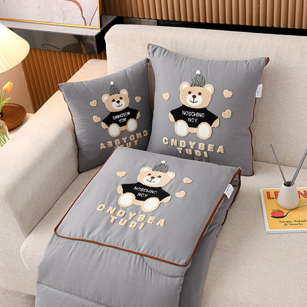 Grey Cap Bear 2 In 1 Foldable Pillow Blanket Cozy 40X40cm Unfolds To 100X150cm For Travel And Office Naps Pillows