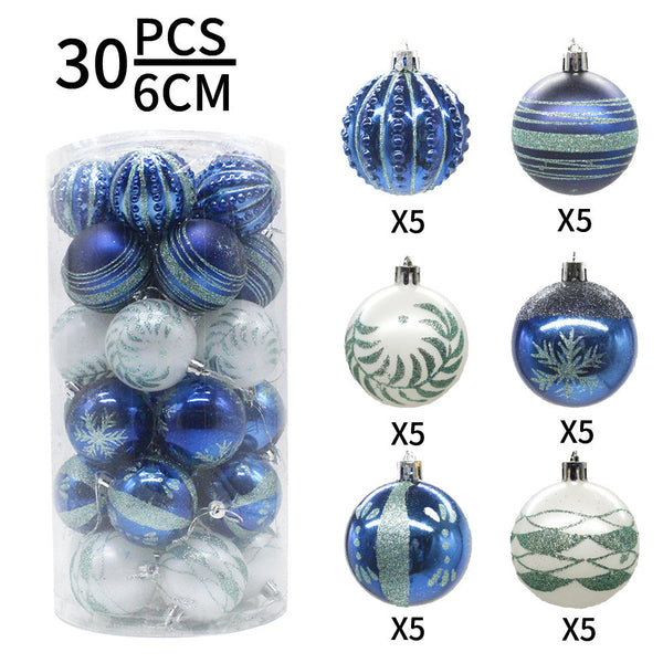 Blue 30 Piece 6Cm Electroplated Christmas Baubles Hand Painted Tree Ornaments Seasonal Decorations