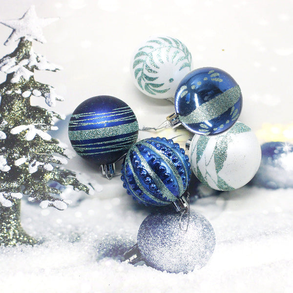 Blue 30 Piece 6Cm Electroplated Christmas Baubles Hand Painted Tree Ornaments Seasonal Decorations