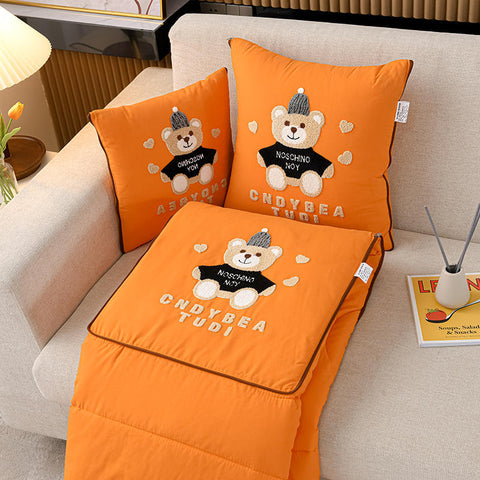 Orange Cap Bear 2 In 1 Foldable Car Pillow Blanket Cozy 40X40cm Unfolds To 100X150cm For Travel And Office Naps Pillows