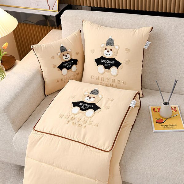 Beige Cap Bear 2 In 1 Foldable Pillow Blanket Cozy 40X40cm Unfolds To 100X150cm For Travel And Office Naps Pillows