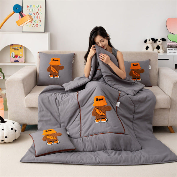 Grey Fashion Bear 2 In 1 Foldable Pillow Blanket Cozy 40X40cm Unfolds To 100X150cm For Travel And Office Naps Pillows