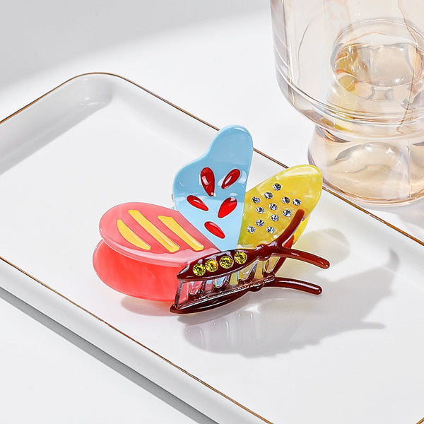 Yellow Pink Blue Stylish 3 Piece Butterfly Acetate Hair Clip Set Clippers & Trimmers