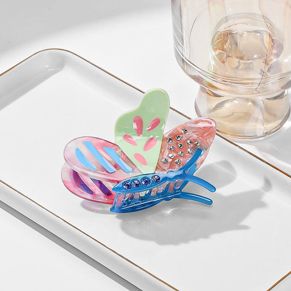 Pink Stylish 3 Piece Butterfly Acetate Hair Clip Set Hair Accessories