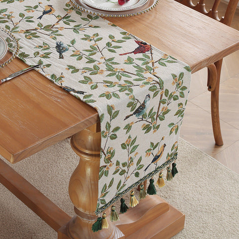 Magpie American Retro Jacquard Embroidered Table Runner Light Luxury Mat 30Cm X 180Cm With Tassels Table Runners