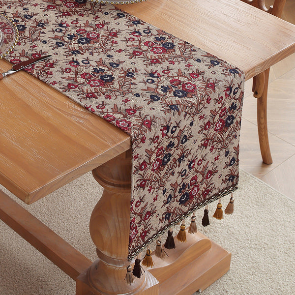 Jacquard Plum American Retro Embroidered Table Runner Light Luxury Mat 30Cm X 180Cm With Tassels Table Runners