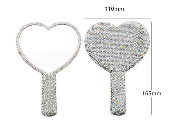 2Pcs White Glamorous Diamond Encrusted Heart Handheld Mirror Luxe High Definition Makeup Essential Makeup Mirrors