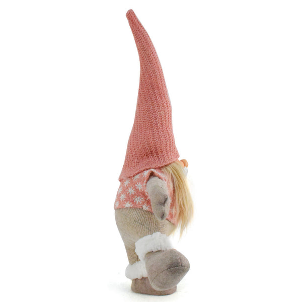 Pink Hat One Legged Standing Christmas Gnome Santa & Rudolph Plush Faceless Dwarf Figurine Seasonal Decorations