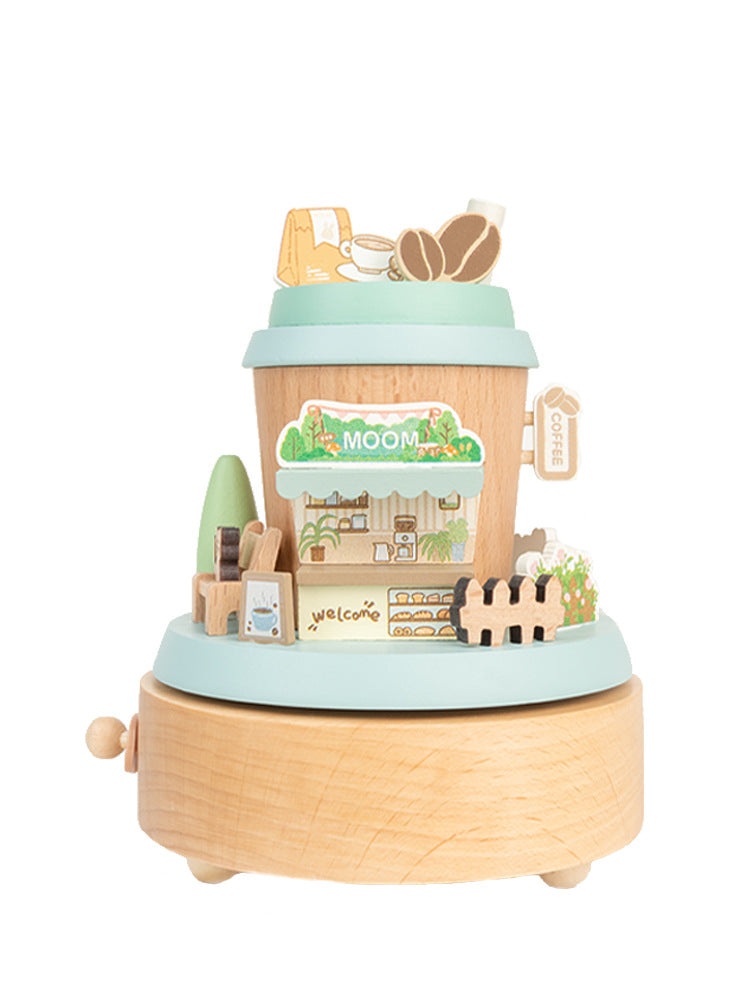 Maomao Music Box (Coffee Moment) Handmade Wooden Ferris Wheel Christmas Carousel Hand Cranked Desktop Decoration Seasonal Decorations