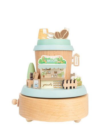 Maomao Music Box (Coffee Moment) Handmade Wooden Ferris Wheel Christmas Carousel Hand Cranked Desktop Decoration Seasonal Decorations