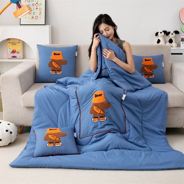 Lake Blue Fashion Bear 2 In 1 Foldable Car Pillow Blanket Cozy 40X40cm Unfolds To 100X150cm For Travel And Office Naps Pillows