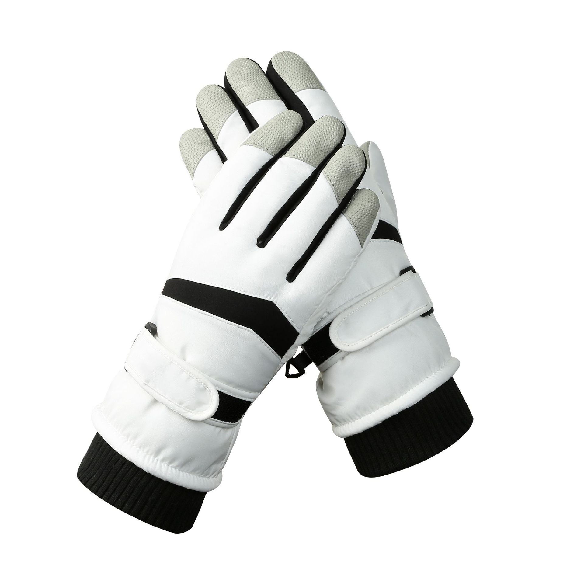 Women's White Black Color Combination Top Rated Waterproof Touchscreen Ski Gloves Fleece Lined For Men & Gloves & Mittens