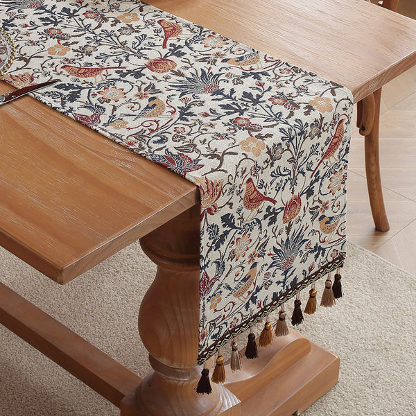 Jacquard Magpie American Retro Embroidered Table Runner Light Luxury Mat 30Cm X 180Cm With Tassels Table Runners