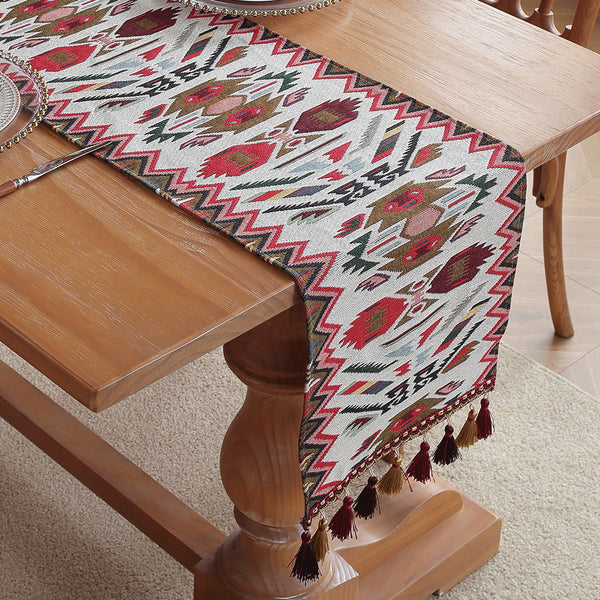 Posey's Geometry American Retro Jacquard Embroidered Table Runner Light Luxury Mat 30Cm X 180Cm With Tassels Table Runners