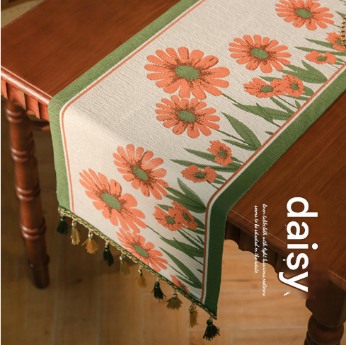 Daisy American Retro Jacquard Embroidered Table Runner Light Luxury Mat 30Cm X 180Cm With Tassels Table Runners