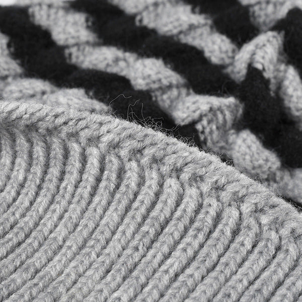 2 Pcs Black Stylish Two Tone Pom Ear Warmer Knit Hat Lined For Women Hats