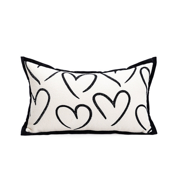 Heart Triangle Elegant Two Piece Ins Style Jacquard Pillow Covers Black & White Sofa Decor Pillows