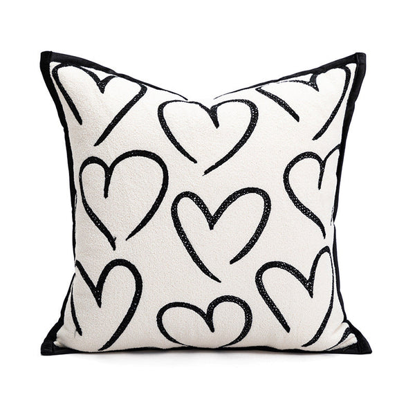 45*45Cm Heart Triangle Elegant Two Piece Ins Style Jacquard Pillow Covers Black & White Sofa Decor Pillows