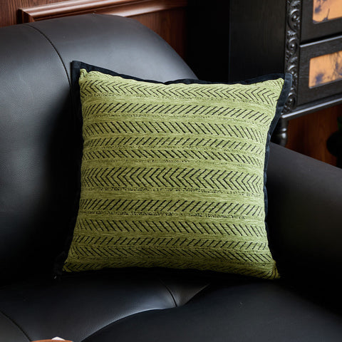 Green 45*45Cm 2Pcs Luxe Thick Chenille Herringbone Pillow Cover Solid Color Square Lumbar Pillows