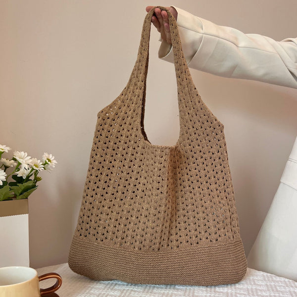 Coffee Handwoven Knitted Tote Bag Vintage Style Shoulder Women's Bags & Handbags