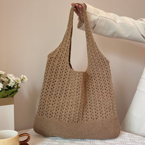 Coffee Handwoven Knitted Tote Bag Vintage Style Shoulder Women's Bags & Handbags
