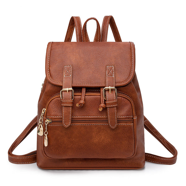 Brown Stylish Pu Leather Backpack For Women Compact Travel Companion Women Backpacks