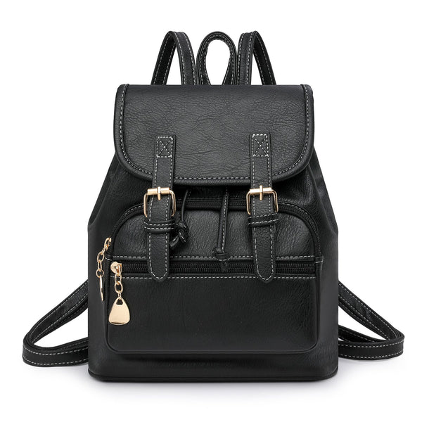 Black Stylish Pu Leather Backpack For Women Compact Travel Companion Women Backpacks
