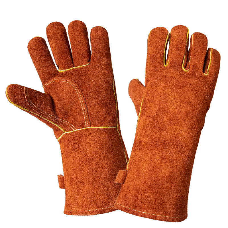 Coffee 14 Inch Premium Leather Bbq Gloves Heat Resistant Up To 500Ac Oven Mitts & Potholders