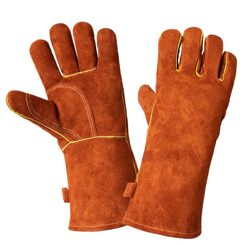 Coffee 14 Inch Premium Leather Bbq Gloves Heat Resistant Up To 500Ac Oven Mitts & Potholders