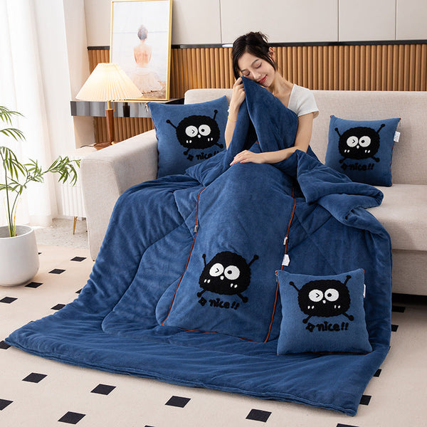 Jewel Blue Padded And Thickened Elf 2 In 1 Foldable Car Pillow Blanket Cozy 40X40cm Unfolds To 100X150cm For Travel Office Naps Pillows