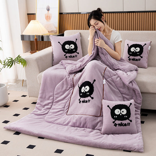 Light Purple Padded And Thickened Elf 2 In 1 Foldable Car Pillow Blanket Cozy 40X40cm Unfolds To 100X150cm For Travel Office Naps Pillows