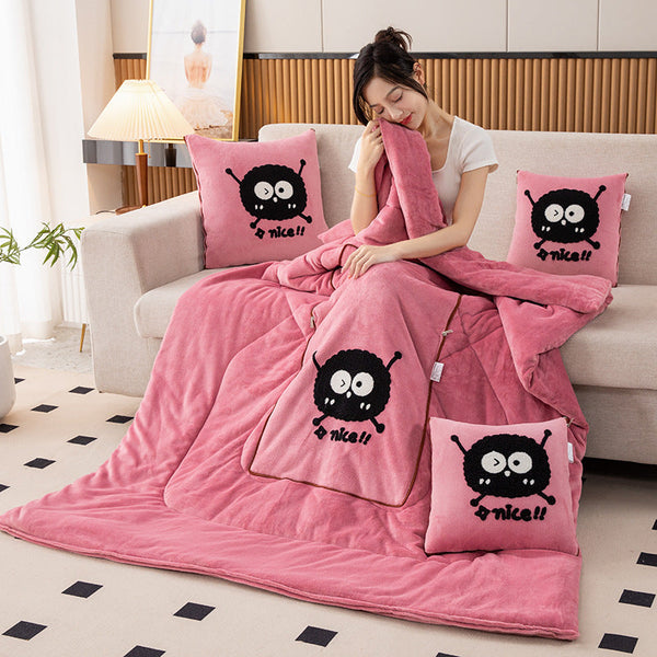 Bean Pink Padded And Thickened Elf 2 In 1 Foldable Pillow Blanket Cozy 40X40cm Unfolds To 100X150cm For Travel Office Naps Pillows