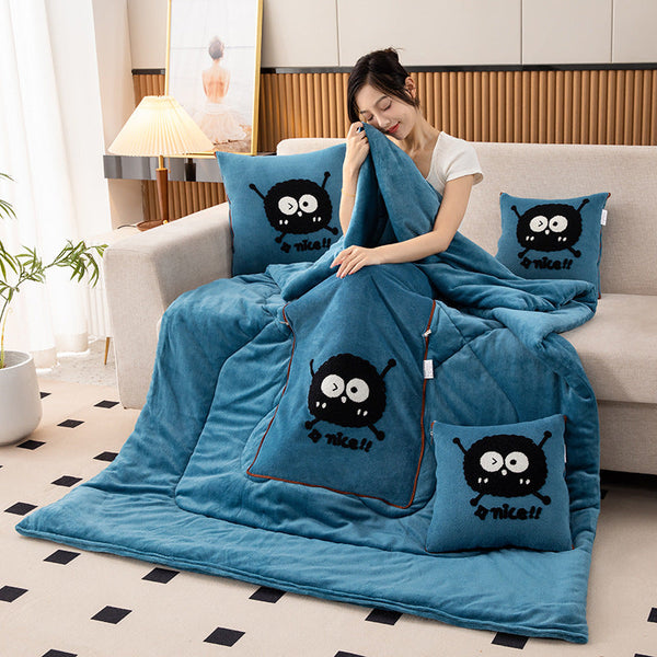 Lake Blue Padded And Thickened Elf 2 In 1 Foldable Car Pillow Blanket Cozy 40X40cm Unfolds To 100X150cm For Travel Office Naps Pillows