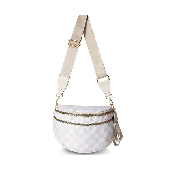 Beige Checkered Trendy Sling Bag Women's Crescent Crossbody Purse With Wide Adjustable Strap Women's Bags & Handbags